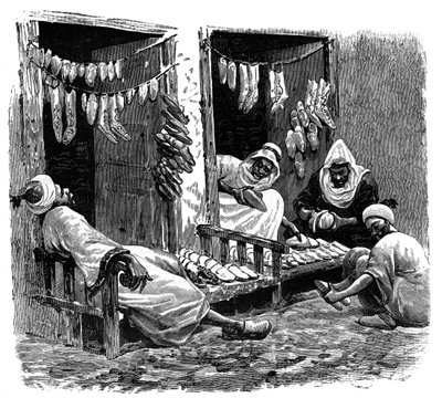Sklep obuwniczy w Fezie, Maroko, ok. 1890 r. autorstwa Unbekannt