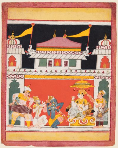Shri Raga, z serii Ragamala, Trzech muzyków występuje przed szlachcicem, ok. 1930. 1650. autorstwa Unbekannt
