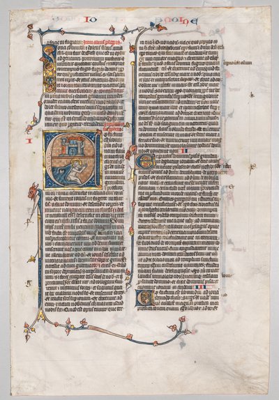 Pojedynczy liść z Biblii: Initial E[t factum est] z Jonaszem połkniętym przez wieloryba, c. 1290. autorstwa Unbekannt