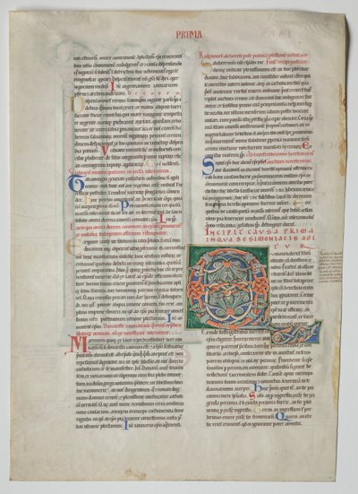 Pojedynczy listek z dekretu Gracjana: Zdobione inicjały mężczyzny, który miał syna, c1160-1165 autorstwa Unbekannt