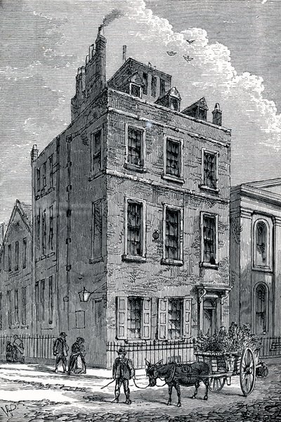 Dom Sir Isaaca Newtona na rogu ulic Orange i St Martins, Londyn, ok. 1880 r. autorstwa Unbekannt