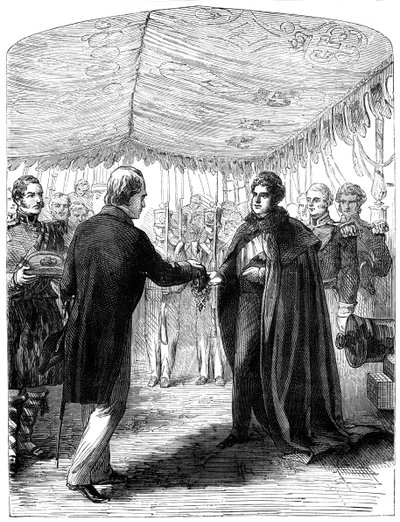 Sir Walter Scott wręcza krzyż św. Andrzeja królowi Jerzemu IV, 1822 autorstwa Unbekannt