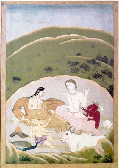 Siva i Parvati z dziećmi, Ganeshem i Karttikgyą na górze Kailash, ok. 1745 autorstwa Unbekannt