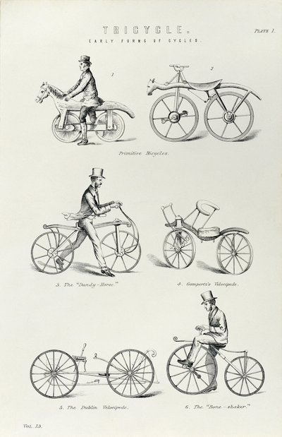 Sześć wczesnych form roweru, ok. 1870 autorstwa Unbekannt