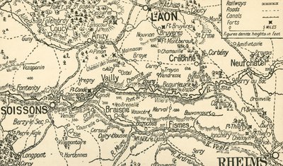 Szkicowa mapa doliny Aisne nad Soissons, 1914, c1920. autorstwa Unbekannt