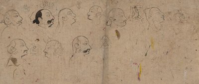 Strona szkicu badań twarzy, prawdopodobnie Maharao Kishor Singh, ca. 1830. autorstwa Unbekannt