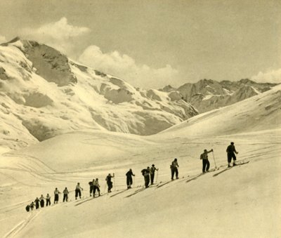 Lekcja narciarstwa, Arlberg, Austria, ok. 1935. autorstwa Unbekannt
