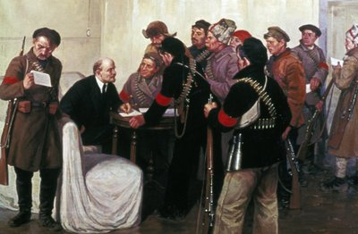 Obraz Sokołowa „Lenin w Smolnym, w dni październikowe 1917” z Centralnego Muzeum Lenina w Moskwie. autorstwa Unbekannt