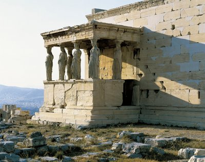 Południowa ściana świątyni Erechtejon, Akropol w Atenach. Fotografia. autorstwa Unbekannt