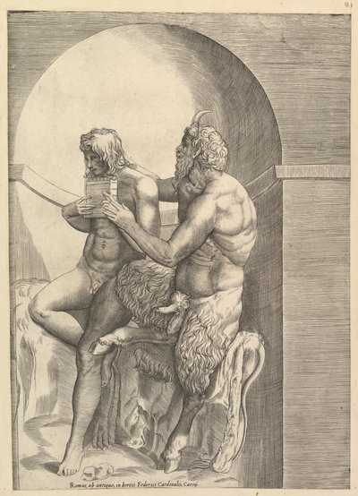 Speculum Romanae Magnificentiae: Pan Ucząc młodego Olimpu gry na flecie, ok. godz. 1540-80. autorstwa Unbekannt