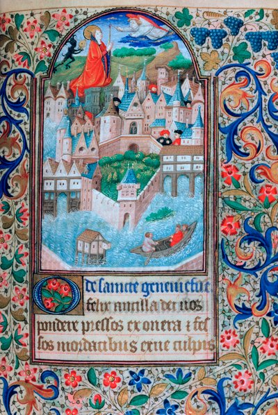 Św. Genevieve modląca się na wieżach Notre Dame, Paryż, XV w. autorstwa Unbekannt