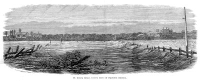St Kilda Road, południowa strona Princes Bridge – powodzie w Melbourne, Australia, 1864 r. autorstwa Unbekannt