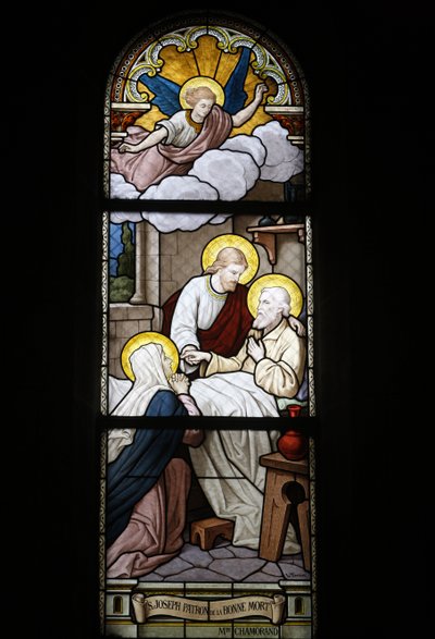 Witraże w kościele katolickim Notre Dame du Rosaire: Święty Józef, patron śmierci, Saint-Ouen, Francja autorstwa Unbekannt