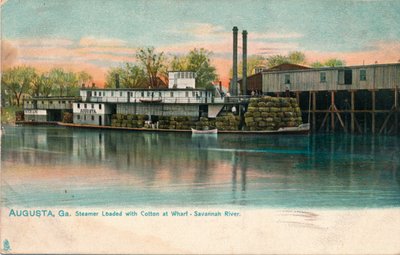 Parowiec załadowany bawełną na nabrzeżu, Savannah River, Augusta, Georgia, 1908 autorstwa Unbekannt