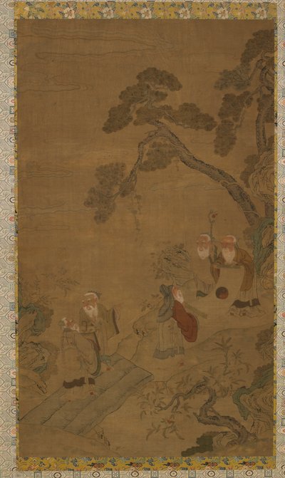Gobelin: pięciu mędrców w ogrodzie pod sosnami, od dynastii Ming do dynastii Qing, 1368-1911. autorstwa Unbekannt