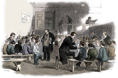 Uczenie chłopców czytania w szkole Ragged School Union, Lambeth, Londyn, 1868 r. autorstwa Unbekannt