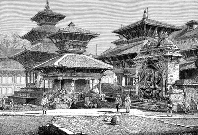 Świątynie naprzeciw Pałacu Królewskiego, Katmandu, Nepal, 1895 autorstwa Unbekannt