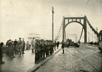 18 pułk huzarów strzegący mostu na Renie w Kolonii, 1919 r. autorstwa Unbekannt