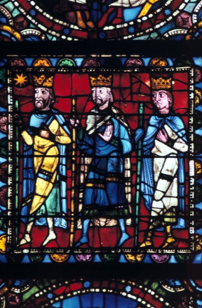 Adoracja Trzech Króli, witraż, katedra w Chartres Francja, 1145-1155 autorstwa Unbekannt