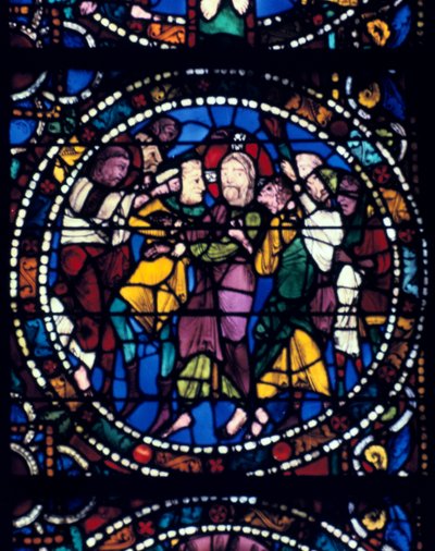 Aresztowanie Chrystusa Pocałunek Judasza, witraż, katedra w Chartres, 1194-1260 autorstwa Unbekannt