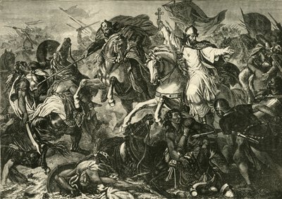 Biskup Ratyzbony w bitwie pod Augsburgiem, bitwa pod Lechfeld 955, 1890. autorstwa Unbekannt