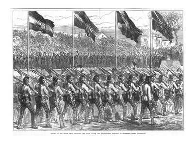 Czarna Straż 42nd Highlanders Marching to Governors Green, Portsmouth, 1874. autorstwa Unbekannt