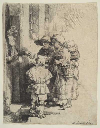 Ślepy gracz liry korbowej i rodzina przyjmująca jałmużnę, 1648. autorstwa Unbekannt