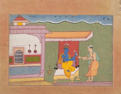 Bramin dostarcza Krisznie list Rukmini... z rozproszonej Bhagavata Purany..., ca. 1610. autorstwa Unbekannt