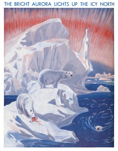 Jasna zorza polarna rozświetla lodową północ, 1935 autorstwa Unbekannt