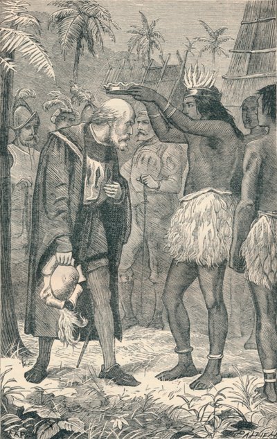 Kacyk nakładający koronę na głowę Kolumba, 1904 autorstwa Unbekannt