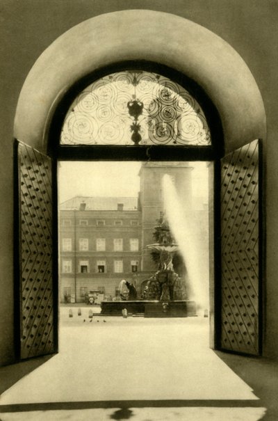 Wieża Carillon i fontanna rezydencji, Salzburg, Austria, c1935. autorstwa Unbekannt