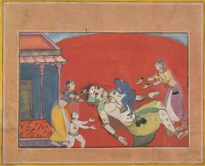 Śmierć demonicznej Putany: Folio z serii Bhagavata Purana, ca. 1610. autorstwa Unbekannt