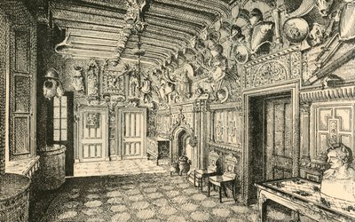 Hol wejściowy. - Wzdłuż ściany znajduje się wiele garniturów ze starej zbroi., 1882. autorstwa Unbekannt