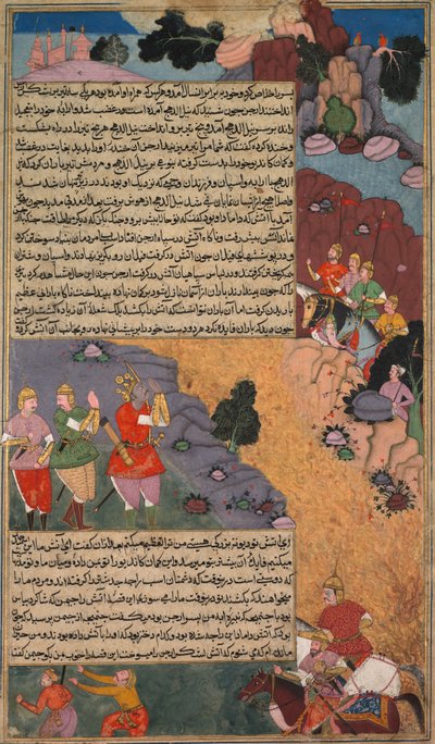 Pierwsza przygoda Białego Konia, Page z Khan Chanans Razm Nama..., c. 1610-17. autorstwa Unbekannt