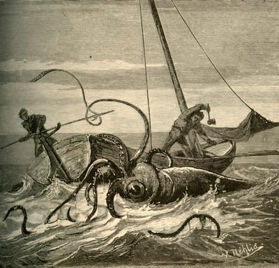 Bitwa rybaków z gigantyczną kałamarnicą, 1881. autorstwa Unbekannt