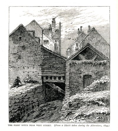 Fleet Ditch w pobliżu West Street, podczas przebudowy, 1844 autorstwa Unbekannt
