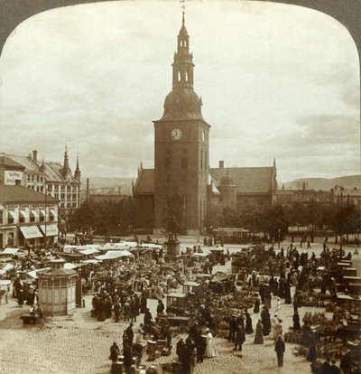 Wielki Rynek wokół pomnika Chrystiana IV, Christiania, Norwegia, c1905. autorstwa Unbekannt