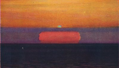 Zielony błysk o zachodzie słońca, najrzadszy pryzmatyczny kolor załamany przez atmosferę, c1935 autorstwa Unbekannt