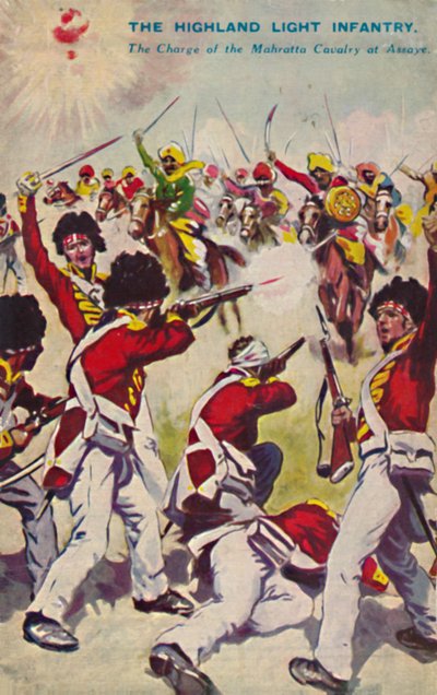 Lekka piechota wyżynna. Szarża Kawalerii Mahratty w Assaye, 1803, 1939 autorstwa Unbekannt