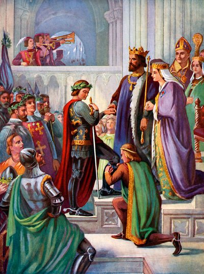 Inwestytura Czarnego Księcia jako Rycerza Podwiązki, 1348, c1920 autorstwa Unbekannt