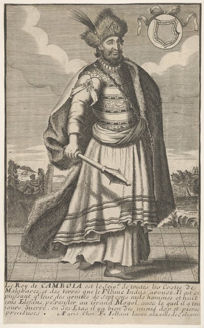Król Kambodży stojący z berłem w prawej ręce, ca. 1670-1700. autorstwa Unbekannt