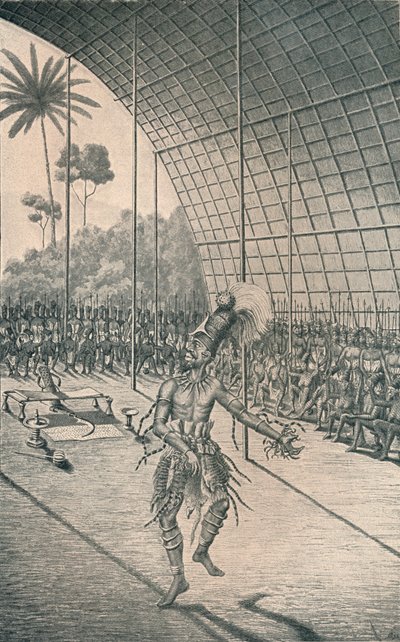 Król Mangbattu Munsa tańczy przed swoimi żonami i wojownikami, c1870, 1903 autorstwa Unbekannt