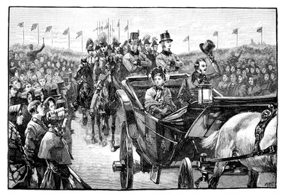 Przybycie Queens do Peel Park niedaleko Manchesteru, 1851, 1888 autorstwa Unbekannt