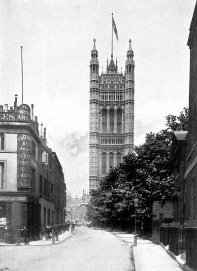 Victoria Tower, Pałac Westminsterski, Londyn, ok. 1905 r. autorstwa Unbekannt