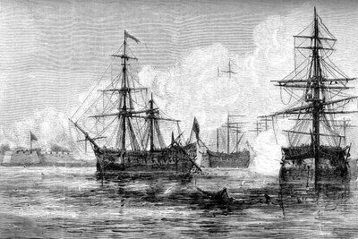 Atak na wyspę Sullivans w Południowej Karolinie, 1776 c1880 autorstwa Unbekannt