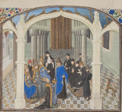 Koronacja Baldwina II w 1118 r. Miniatura z Historii Wilhelma Tyru, lata 60. XIV wieku autorstwa Unbekannt