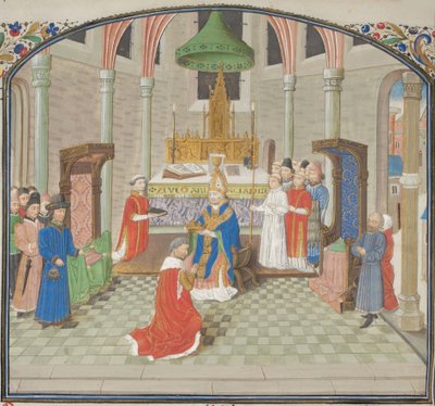 Koronacja Baldwina I w Boże Narodzenie 1100 r. Miniatura z Historii Williama Tyru, lata 60. XIV wieku autorstwa Unbekannt