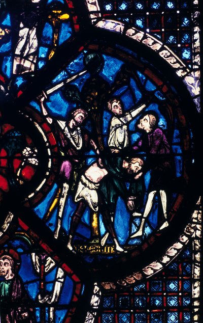 Pielgrzym zaatakowany przez złodziei, witraż, katedra w Chartres, Francja, 1205-1215 autorstwa Unbekannt