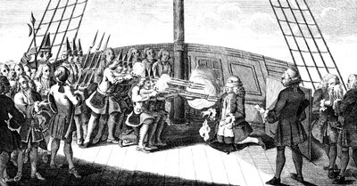 Zastrzelenie admirała Bynga na pokładzie Monarque, 1757 autorstwa Unbekannt