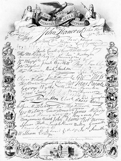 Podpisy pod Deklaracją Niepodległości Ameryki, c1776, c1920 autorstwa Unbekannt